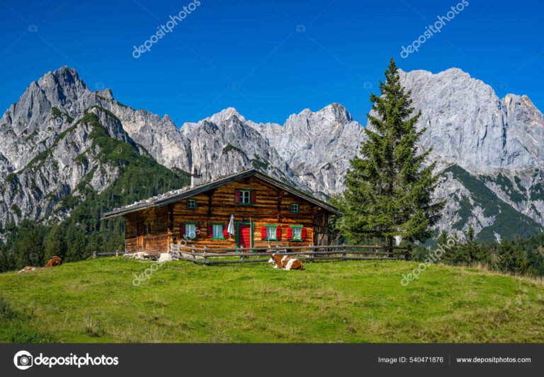 cabana alpina en un paisaje montanoso