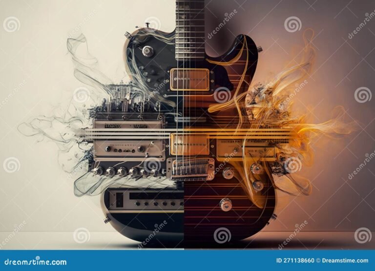 guitarra electrica sobre fondo de musica