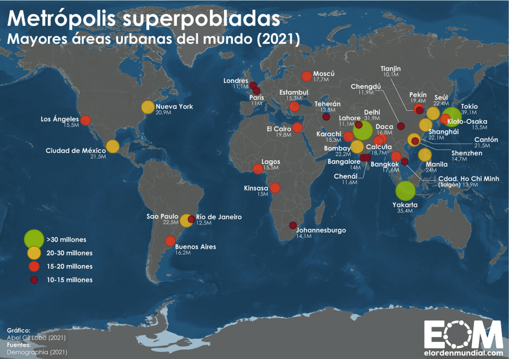 mapa con diferentes zonas urbanas destacadas
