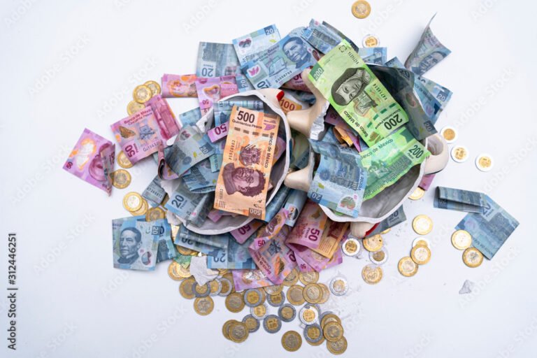 monedas y billetes en una alcancia