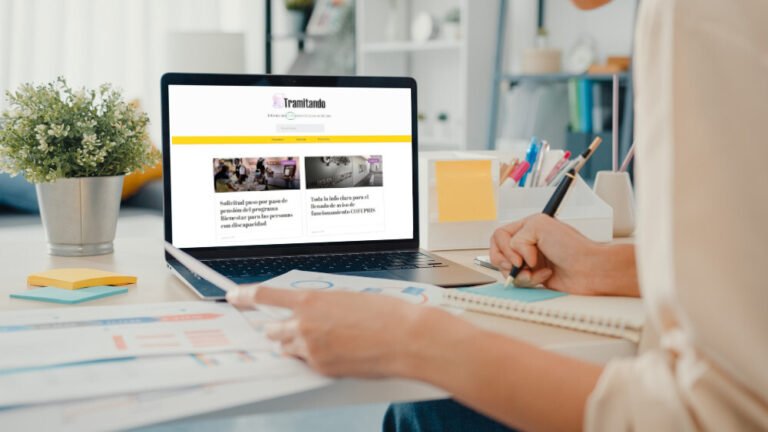 persona usando una computadora para gestionar tramites