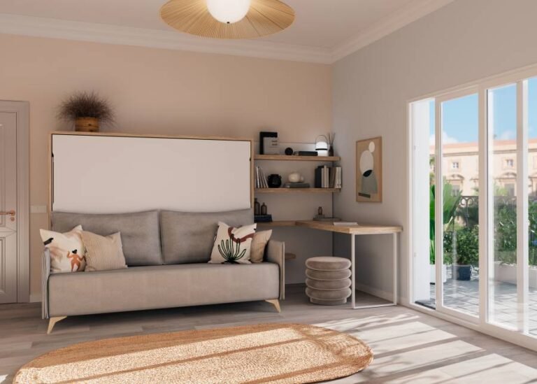 sofa cama moderno en ambiente acogedor